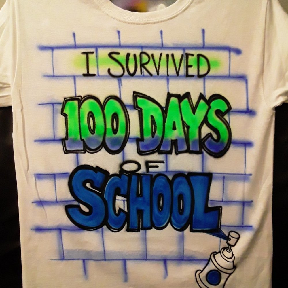 new airbrush 100th day of school graffiti tshirt
